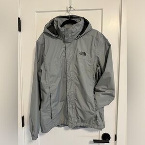 Northface DryVent Rain Jacket / Windbreaker Hood & Zip, size Large, light grey
